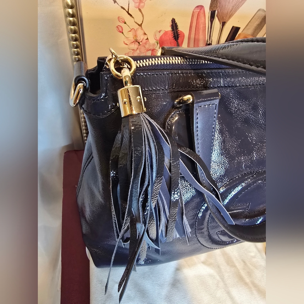 Gucci Blondie Soho Navy Grey Patent Leather 2 Way Bag - Picture 5 of 17